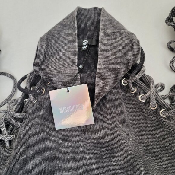 Missguided Women's Gray Washed Extreme Lace Up Turtleneck Sweatshirt Size US 4 - Picture 13 of 16